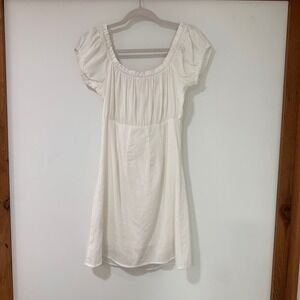 En Creme Crochet Babydoll Puff Sleeve Mini Dress Women Size M White Cottagecore